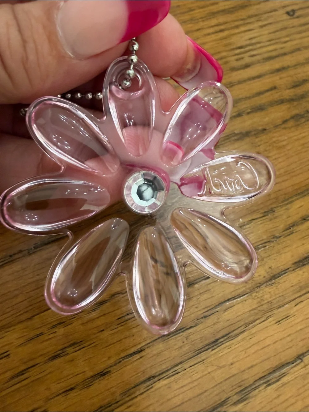 Coach Pink Flower Acrylic Bag Charm with Crystal Accent